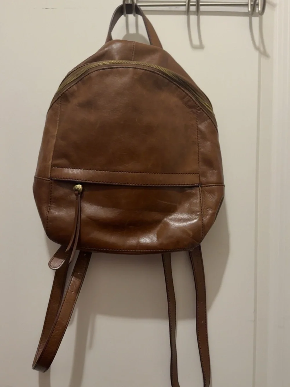 HOBO Brown Leather Backpack with Front Zip